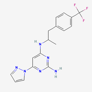 molecular formula C17H17F3N6 B7444334 6-pyrazol-1-yl-4-N-[1-[4-(trifluoromethyl)phenyl]propan-2-yl]pyrimidine-2,4-diamine 