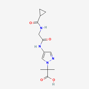 molecular formula C13H18N4O4 B7444372 2-[4-[[2-(Cyclopropanecarbonylamino)acetyl]amino]pyrazol-1-yl]-2-methylpropanoic acid 