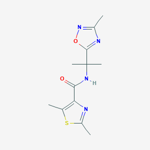 molecular formula C12H16N4O2S B7444387 2,5-dimethyl-N-[2-(3-methyl-1,2,4-oxadiazol-5-yl)propan-2-yl]-1,3-thiazole-4-carboxamide 