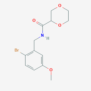 molecular formula C13H16BrNO4 B7444507 N-[(2-bromo-5-methoxyphenyl)methyl]-1,4-dioxane-2-carboxamide 