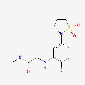 molecular formula C13H18FN3O3S B7444539 2-[5-(1,1-dioxo-1,2-thiazolidin-2-yl)-2-fluoroanilino]-N,N-dimethylacetamide 