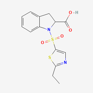 molecular formula C14H14N2O4S2 B7444629 1-[(2-Ethyl-1,3-thiazol-5-yl)sulfonyl]-2,3-dihydroindole-2-carboxylic acid 