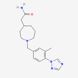 molecular formula C18H25N5O B7444670 2-[1-[[3-Methyl-4-(1,2,4-triazol-1-yl)phenyl]methyl]azepan-4-yl]acetamide 