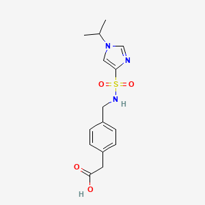 molecular formula C15H19N3O4S B7444766 2-[4-[[(1-Propan-2-ylimidazol-4-yl)sulfonylamino]methyl]phenyl]acetic acid 