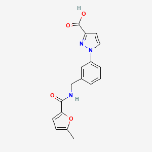 molecular formula C17H15N3O4 B7444856 1-[3-[[(5-Methylfuran-2-carbonyl)amino]methyl]phenyl]pyrazole-3-carboxylic acid 