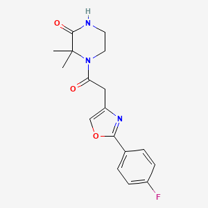 4-[2-[2-(4-Fluorophenyl)-1,3-oxazol-4-yl]acetyl]-3,3-dimethylpiperazin-2-one