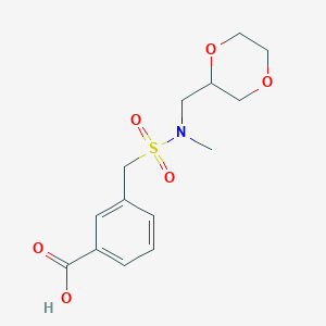 molecular formula C14H19NO6S B7444977 3-[[1,4-Dioxan-2-ylmethyl(methyl)sulfamoyl]methyl]benzoic acid 