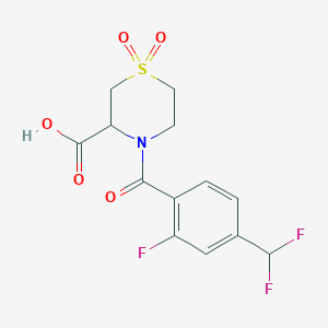 molecular formula C13H12F3NO5S B7445061 4-[4-(Difluoromethyl)-2-fluorobenzoyl]-1,1-dioxo-1,4-thiazinane-3-carboxylic acid 