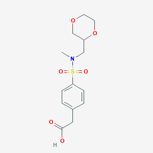 molecular formula C14H19NO6S B7445071 2-[4-[1,4-Dioxan-2-ylmethyl(methyl)sulfamoyl]phenyl]acetic acid 