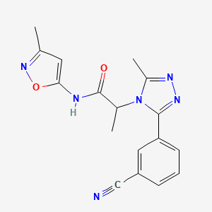 molecular formula C17H16N6O2 B7445340 2-[3-(3-cyanophenyl)-5-methyl-1,2,4-triazol-4-yl]-N-(3-methyl-1,2-oxazol-5-yl)propanamide 