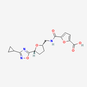 molecular formula C16H17N3O6 B7445377 5-[[(2S,5R)-5-(3-cyclopropyl-1,2,4-oxadiazol-5-yl)oxolan-2-yl]methylcarbamoyl]furan-2-carboxylic acid 