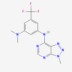 molecular formula C14H14F3N7 B7445527 3-N,3-N-dimethyl-1-N-(3-methyltriazolo[4,5-d]pyrimidin-7-yl)-5-(trifluoromethyl)benzene-1,3-diamine 