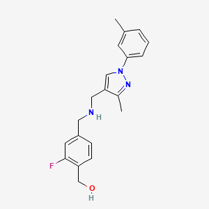 molecular formula C20H22FN3O B7445622 [2-Fluoro-4-[[[3-methyl-1-(3-methylphenyl)pyrazol-4-yl]methylamino]methyl]phenyl]methanol 