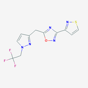 molecular formula C11H8F3N5OS B7446079 3-(1,2-Thiazol-3-yl)-5-[[1-(2,2,2-trifluoroethyl)pyrazol-3-yl]methyl]-1,2,4-oxadiazole 