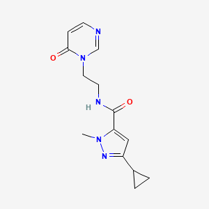 molecular formula C14H17N5O2 B7446237 5-cyclopropyl-2-methyl-N-[2-(6-oxopyrimidin-1-yl)ethyl]pyrazole-3-carboxamide 