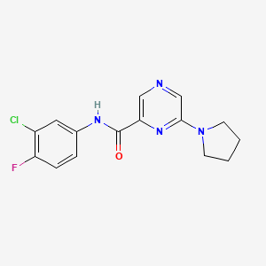 molecular formula C15H14ClFN4O B7446262 N-(3-chloro-4-fluorophenyl)-6-pyrrolidin-1-ylpyrazine-2-carboxamide 