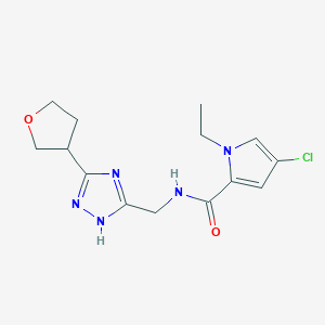 molecular formula C14H18ClN5O2 B7446336 4-chloro-1-ethyl-N-[[3-(oxolan-3-yl)-1H-1,2,4-triazol-5-yl]methyl]pyrrole-2-carboxamide 