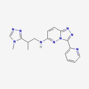 molecular formula C16H17N9 B7446510 N-[2-(4-methyl-1,2,4-triazol-3-yl)propyl]-3-pyridin-2-yl-[1,2,4]triazolo[4,3-b]pyridazin-6-amine 