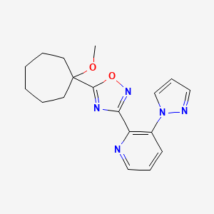 molecular formula C18H21N5O2 B7446528 5-(1-Methoxycycloheptyl)-3-(3-pyrazol-1-ylpyridin-2-yl)-1,2,4-oxadiazole 