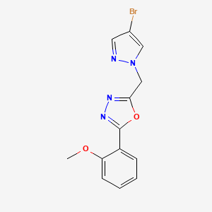 molecular formula C13H11BrN4O2 B7446827 2-[(4-Bromopyrazol-1-yl)methyl]-5-(2-methoxyphenyl)-1,3,4-oxadiazole 