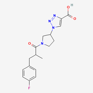 molecular formula C17H19FN4O3 B7446828 1-[1-[3-(4-Fluorophenyl)-2-methylpropanoyl]pyrrolidin-3-yl]triazole-4-carboxylic acid 