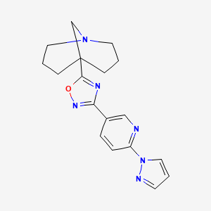 molecular formula C18H20N6O B7446877 5-(1-Azabicyclo[3.3.1]nonan-5-yl)-3-(6-pyrazol-1-ylpyridin-3-yl)-1,2,4-oxadiazole 