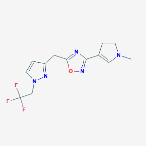 molecular formula C13H12F3N5O B7447027 3-(1-Methylpyrrol-3-yl)-5-[[1-(2,2,2-trifluoroethyl)pyrazol-3-yl]methyl]-1,2,4-oxadiazole 