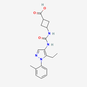 molecular formula C18H22N4O3 B7447113 3-[[5-Ethyl-1-(2-methylphenyl)pyrazol-4-yl]carbamoylamino]cyclobutane-1-carboxylic acid 