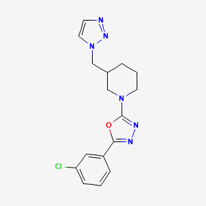 molecular formula C16H17ClN6O B7447262 2-(3-Chlorophenyl)-5-[3-(triazol-1-ylmethyl)piperidin-1-yl]-1,3,4-oxadiazole 