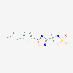 molecular formula C14H21N3O3S2 B7447295 N-[2-[5-[5-(2-methylpropyl)thiophen-2-yl]-1,2,4-oxadiazol-3-yl]propan-2-yl]methanesulfonamide 