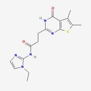 molecular formula C16H19N5O2S B7447387 3-(5,6-dimethyl-4-oxo-3H-thieno[2,3-d]pyrimidin-2-yl)-N-(1-ethylimidazol-2-yl)propanamide 