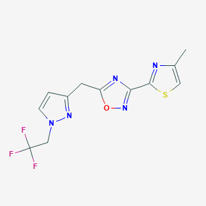 molecular formula C12H10F3N5OS B7447535 3-(4-Methyl-1,3-thiazol-2-yl)-5-[[1-(2,2,2-trifluoroethyl)pyrazol-3-yl]methyl]-1,2,4-oxadiazole 