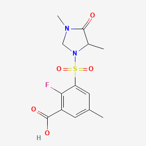 molecular formula C13H15FN2O5S B7447604 3-(3,5-Dimethyl-4-oxoimidazolidin-1-yl)sulfonyl-2-fluoro-5-methylbenzoic acid 