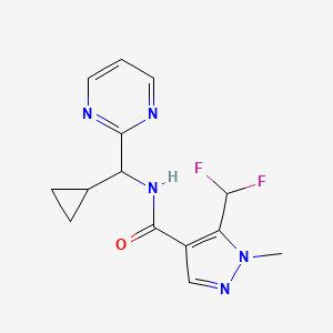 molecular formula C14H15F2N5O B7447612 N-[cyclopropyl(pyrimidin-2-yl)methyl]-5-(difluoromethyl)-1-methylpyrazole-4-carboxamide 