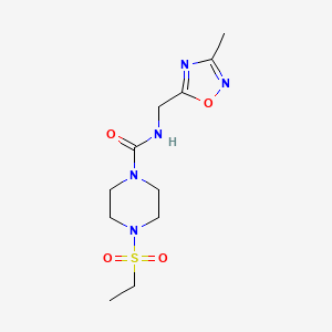 molecular formula C11H19N5O4S B7447806 4-ethylsulfonyl-N-[(3-methyl-1,2,4-oxadiazol-5-yl)methyl]piperazine-1-carboxamide 