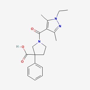 molecular formula C19H23N3O3 B7447877 1-(1-Ethyl-3,5-dimethylpyrazole-4-carbonyl)-3-phenylpyrrolidine-3-carboxylic acid 