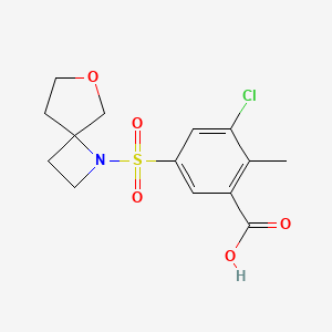 molecular formula C14H16ClNO5S B7448249 3-Chloro-2-methyl-5-(7-oxa-1-azaspiro[3.4]octan-1-ylsulfonyl)benzoic acid 