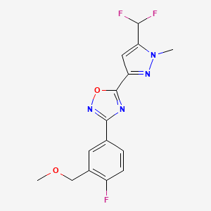 molecular formula C15H13F3N4O2 B7448694 5-[5-(Difluoromethyl)-1-methylpyrazol-3-yl]-3-[4-fluoro-3-(methoxymethyl)phenyl]-1,2,4-oxadiazole 