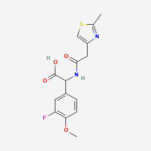 molecular formula C15H15FN2O4S B7448749 2-(3-Fluoro-4-methoxyphenyl)-2-[[2-(2-methyl-1,3-thiazol-4-yl)acetyl]amino]acetic acid 