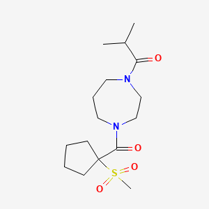 molecular formula C16H28N2O4S B7448781 2-Methyl-1-[4-(1-methylsulfonylcyclopentanecarbonyl)-1,4-diazepan-1-yl]propan-1-one 