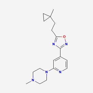 molecular formula C18H25N5O B7448783 5-[2-(1-Methylcyclopropyl)ethyl]-3-[2-(4-methylpiperazin-1-yl)pyridin-4-yl]-1,2,4-oxadiazole 