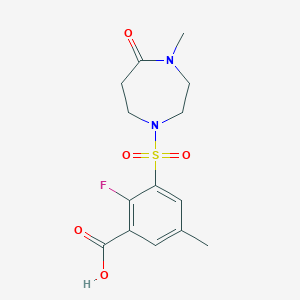 molecular formula C14H17FN2O5S B7449108 2-Fluoro-5-methyl-3-[(4-methyl-5-oxo-1,4-diazepan-1-yl)sulfonyl]benzoic acid 