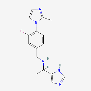 molecular formula C16H18FN5 B7449303 N-[[3-fluoro-4-(2-methylimidazol-1-yl)phenyl]methyl]-1-(1H-imidazol-5-yl)ethanamine 