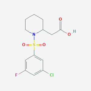 molecular formula C13H15ClFNO4S B7449315 2-[1-(3-Chloro-5-fluorophenyl)sulfonylpiperidin-2-yl]acetic acid 