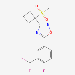 molecular formula C14H13F3N2O3S B7449427 5-[3-(Difluoromethyl)-4-fluorophenyl]-3-(1-methylsulfonylcyclobutyl)-1,2,4-oxadiazole 