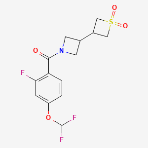 molecular formula C14H14F3NO4S B7449446 [4-(Difluoromethoxy)-2-fluorophenyl]-[3-(1,1-dioxothietan-3-yl)azetidin-1-yl]methanone 