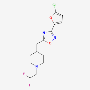 molecular formula C14H16ClF2N3O2 B7449472 3-(5-Chlorofuran-2-yl)-5-[[1-(2,2-difluoroethyl)piperidin-4-yl]methyl]-1,2,4-oxadiazole 
