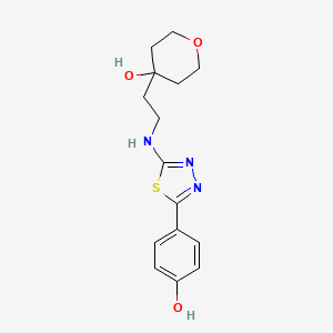 molecular formula C15H19N3O3S B7449531 4-[2-[[5-(4-Hydroxyphenyl)-1,3,4-thiadiazol-2-yl]amino]ethyl]oxan-4-ol 