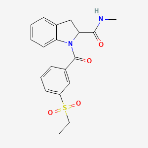 molecular formula C19H20N2O4S B7449620 1-(3-ethylsulfonylbenzoyl)-N-methyl-2,3-dihydroindole-2-carboxamide 