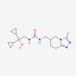 molecular formula C17H27N5O2 B7449651 1-(2,2-Dicyclopropyl-2-hydroxyethyl)-3-[(3-methyl-5,6,7,8-tetrahydro-[1,2,4]triazolo[4,3-a]pyridin-6-yl)methyl]urea 